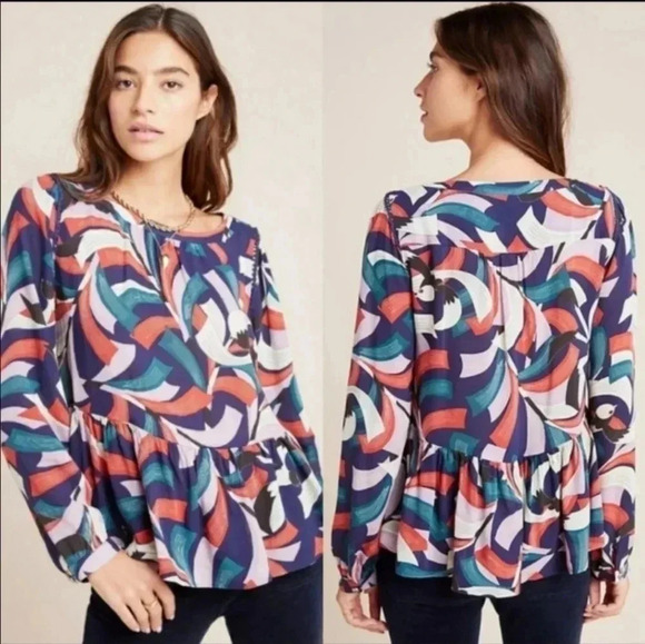 Maeve by Anthropologie Cheyenne Feminine Peplum Hem Puff Sleeve Blouse(S) - Picture 1 of 9